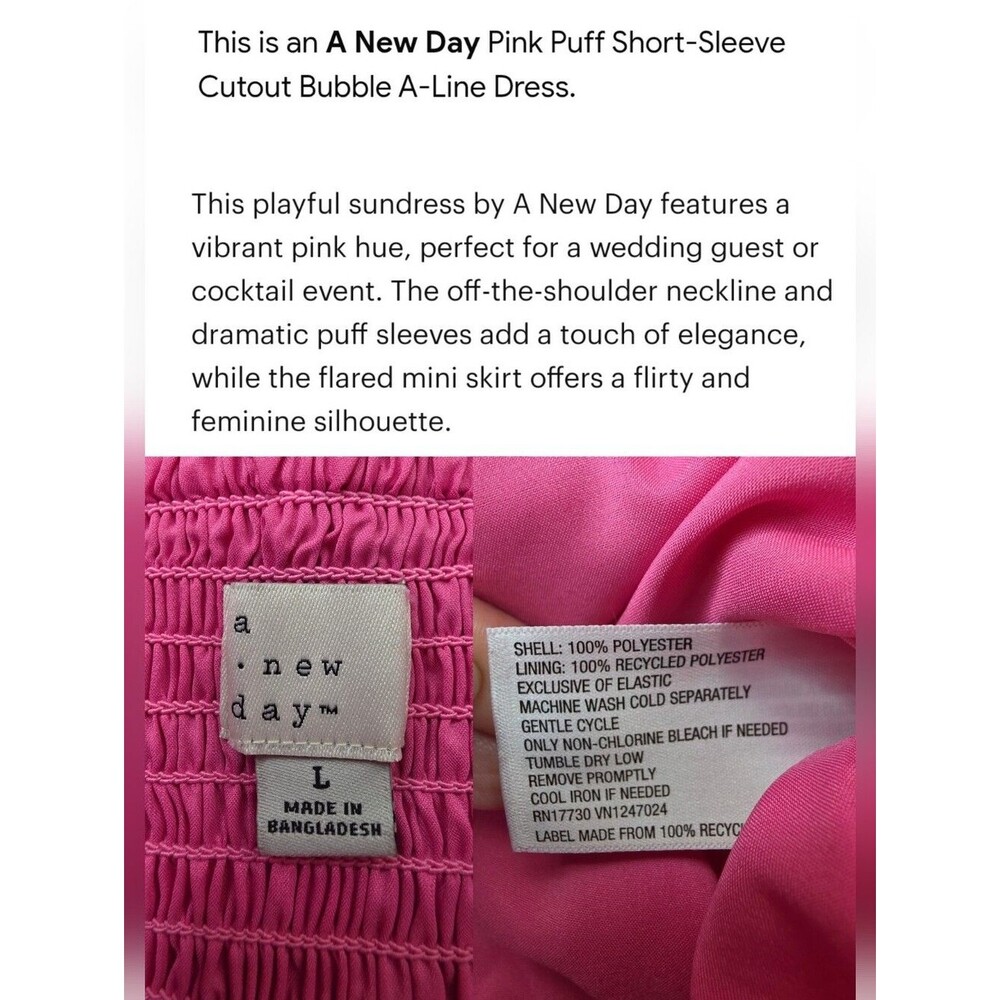 A New Day Size L Pink Puff Sleeve Cutout Bubble Dress 3804-CV - Picture 11 of 13